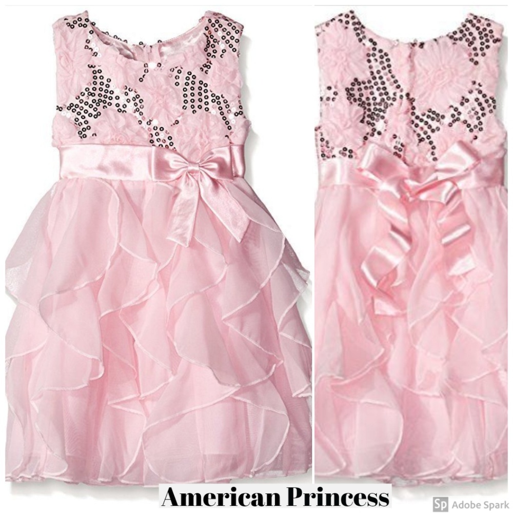 American‎ Princess Pink Sequin Floral Soutache Cascade Corkscrew Dress 2T 4T